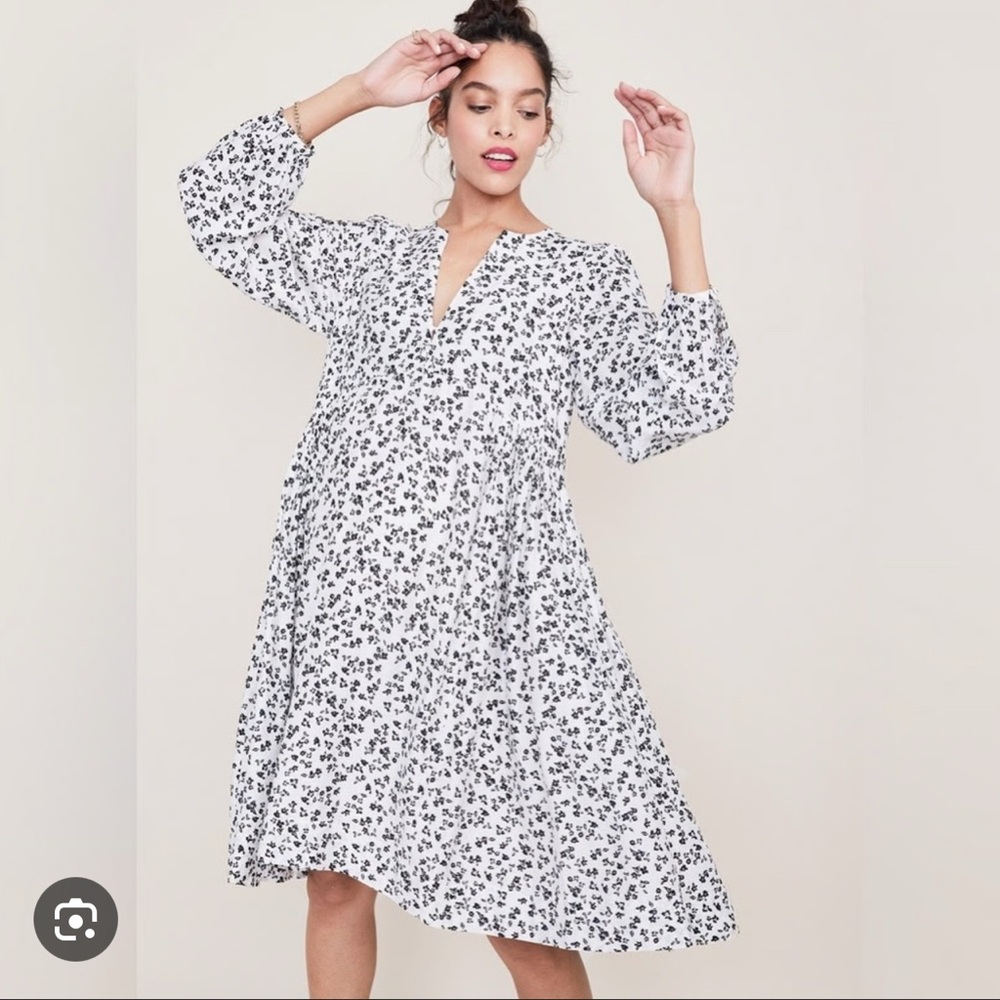 Hatch Black and White Floral Long Sleeve Dress